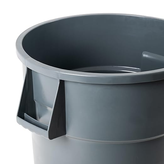 PRO&Family Commercial Round Trash Can, Ingredient Bin, Heavy-Duty Plastic, Anti-Static, Kitchen, Office, Outdoor Use (Gray, 44 Gallon)