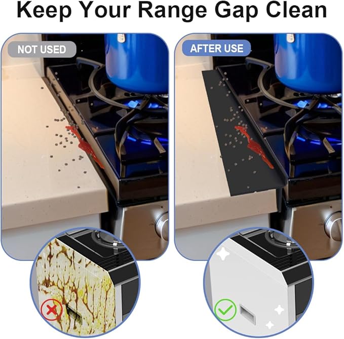 Gosmol Silicone Stove Gap Covers Folding,25 Inches Stove Gap Filler 2pcs,Kitchen Sealing Strip Between Electric Stove,Countertop,Oven Spacer Black
