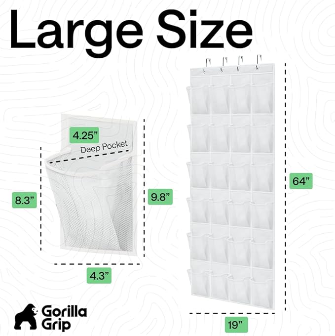 GORILLA GRIP Over the Door Shoe Organizer, 24 Large Pockets, Space Saving - Image 7