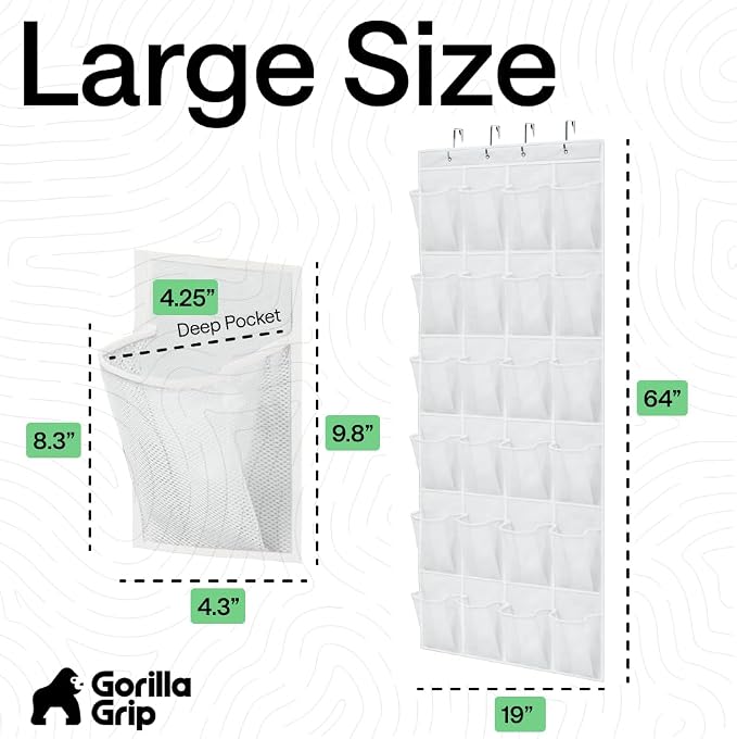 GORILLA GRIP Over the Door Shoe Organizer, 24 Large Pockets, Space Saving - Image 7