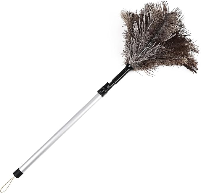 Extendable Ostrich Feather Duster 26-49 Inch, Natural Cleaning Duster by Greenfeather
