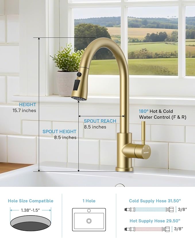 WEWE Kitchen Faucet with Soap Dispenser, Pull-Down Sprayer | 3-Mode Sprayer - Image 2