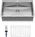15-Inch Drop in Kitchen Sink Handmade Topmount 16 Gauge 304 Stainless Steel Single Bowl Kitchen Workstation Sink in 10-inch-Depth 15"x15"x10"