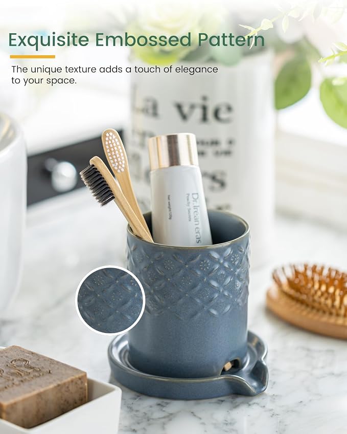 Zoeeker Toothbrush Holder, Ceramic Toothbrush and Toothpaste Holder Set | - Image 4