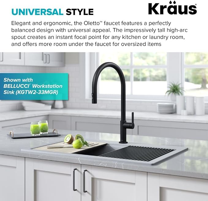 KRAUS Oletto High-Arc Single Handle Pull-Down Kitchen Faucet in Matte Black - Image 4