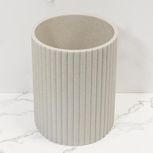 Beige Luxury Stone Bathroom Trash Can, Modern Bathroom Office Trash Can by DoveeDosa