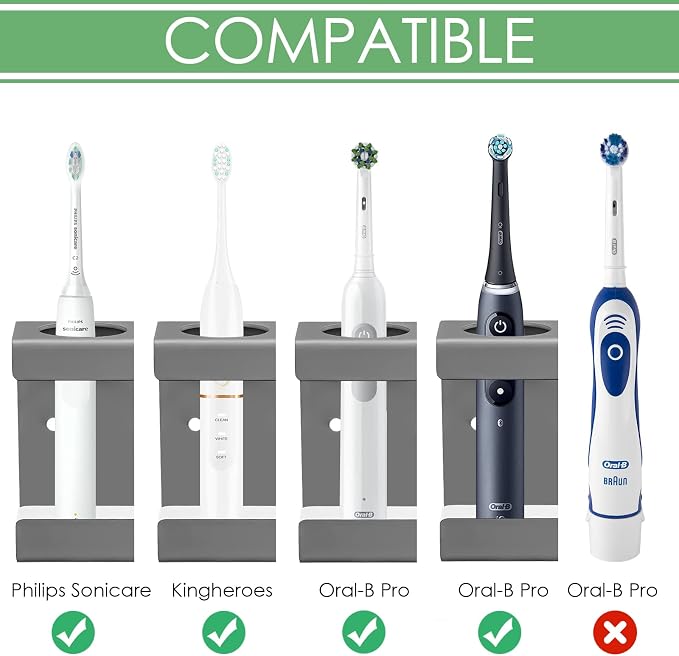 Electric Toothbrush Holder Wall Mount 2-Slot, Stainless Steel, Fits Handles - Image 2
