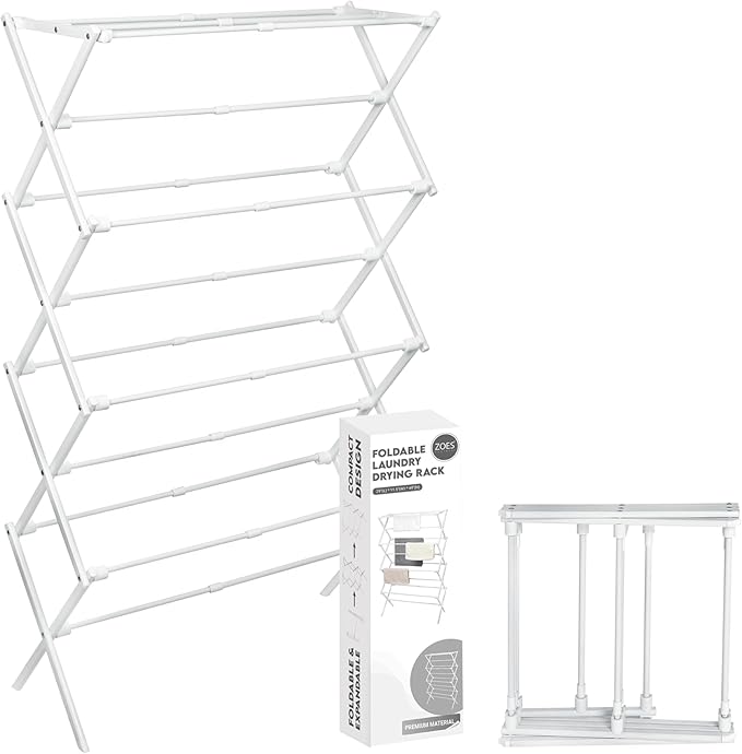 ZOES HOMEWARE 4-Tier Clothes Drying Rack, 4ft High Foldable Drying Rack Clothing by ZOESHOMEWARE
