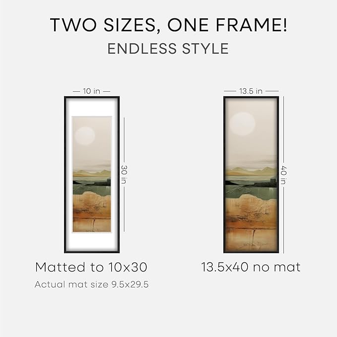 Homeforia 13.5x40 Black Wood Picture Frame, High End Oak 13.5x40 Panoramic Poster Frames with Mat 10x30 Art, 13.5 x 40 Wooden Frame Matted to 10 x 30, 40x13.5 Frame, Tempered Glass, Wall Kit, Set of 1