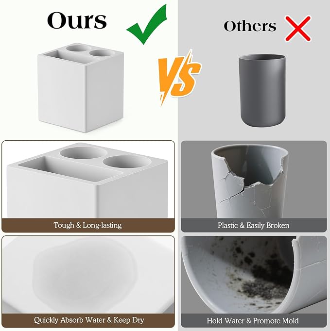 Luxspire Toothbrush Holder, 3 Slots, Light Gray | Diatomite, Fast Drying - Image 3