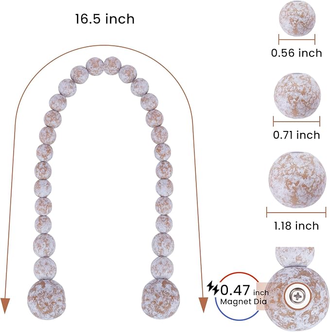 KLOGTSIND Magnetic Curtain Tiebacks, 2 Pack Wood Bead Curtain Holdbacks - Image 3