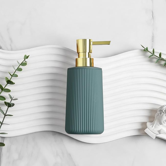 YAUKPH Small Soap Dispenser for Bathroom and Kitchen Matte Green and Gold | - Image 6
