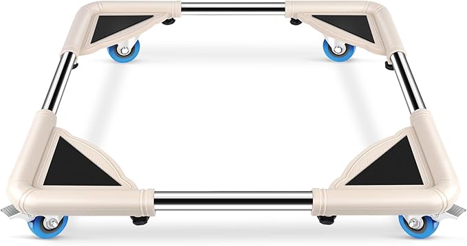 SPACECARE Mini Fridge Stand Mobile Roller, Adjustable Furniture Dolly with 4 Locking Wheels, Heavy Duty Washing Machine Base, Universal Appliance Pedestal for Dryer and Refrigerator- Off White