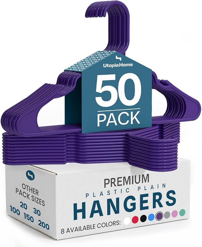 Utopia Home Plastic Hangers 50 Pack – Space Saving Clothes Hanger Purple | by UTOPIAHOME