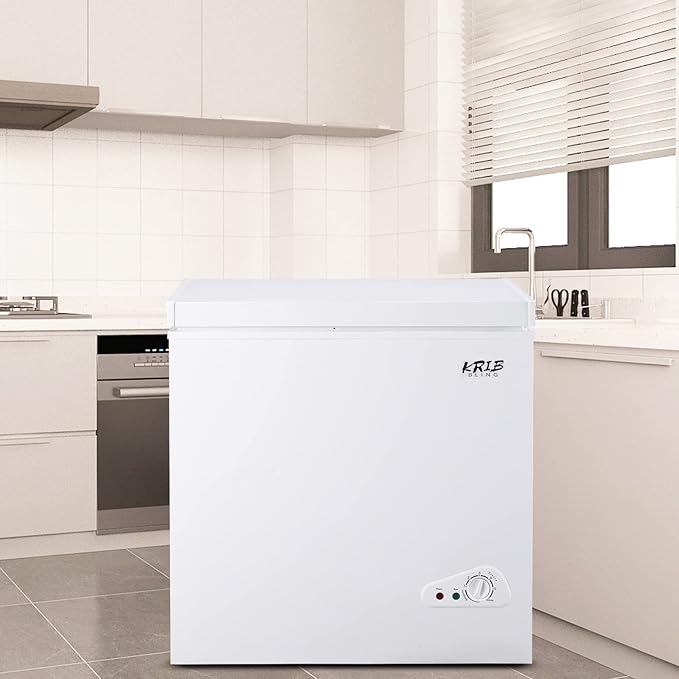 5.0 Cu.Ft Compact Chest Freezer with Removable Basket, Krib Bling Top Door Open Freestanding Deep Freezer with 7 Gears Temperature Adjustment, Ideal for Home, Kitchen & Office, White