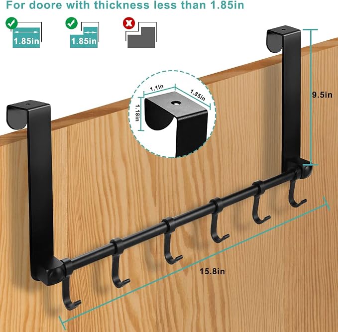 MGahyi Black Over The Door Hooks, Over The Door Towel Rack | 6 Sliding - Image 2