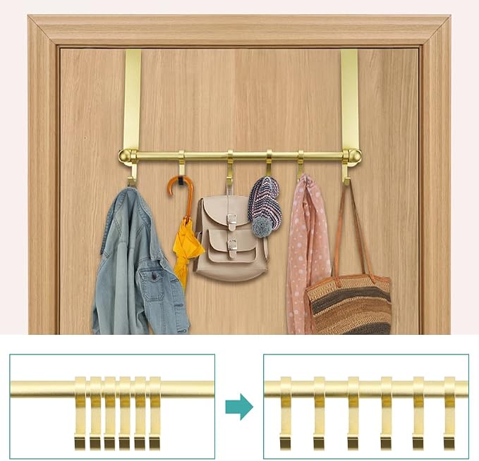MGahyi Gold Over The Door Hooks, Over The Door Towel Rack | 6 Sliding - Image 5