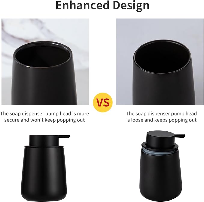 Enra Black Foaming Soap Dispenser, Ceramic Foam Soap Dispenser Bathroom | 12oz - Image 2