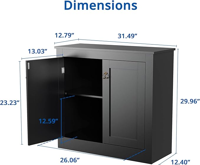 Cozy Castle Buffet Cabinet with Storage - Kitchen Storage Cabinet Wood Console Table Coffee Bar Accent Cabinets for Living Room Dining Room Entryway Black 31.5" W