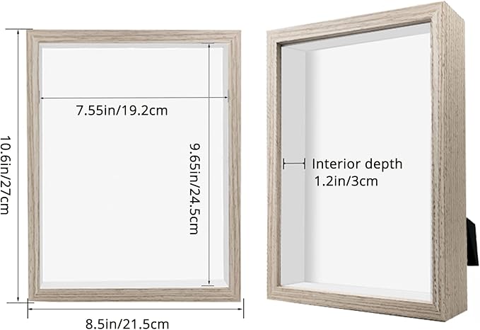 8x10 Shadow Box Frame Display Case, Wood with Plexiglass, Display Case Box for Memorabilia, Medal, Crafts,Tickets and Photos, Picture Frame for Wall and Tabletop (3pcs-Natural Wood, 8x10)