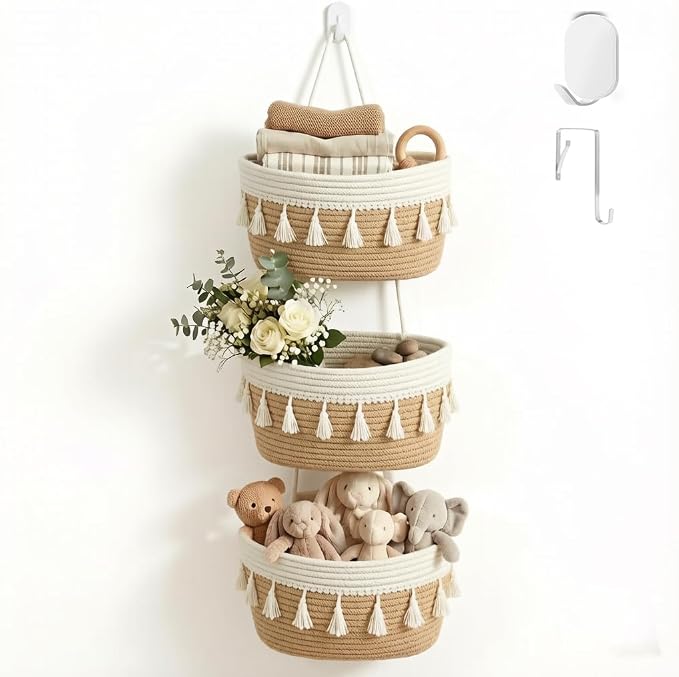 Hanging Basket, Over Door Organizer, 3 -Tier Wall Basket by WYCOROY