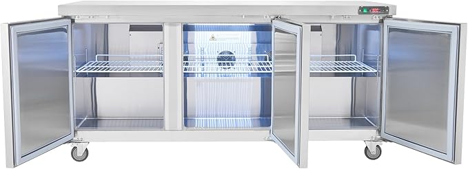 VEVOR 72" Commercial Refrigerator Sandwich & Salad Prep Table, 20 Cu. Ft Stainless Steel Refrigerated Food Prep Station with 3 Doors, Frost Free Refrigerator with Lock for Restaurant, Bar, Store