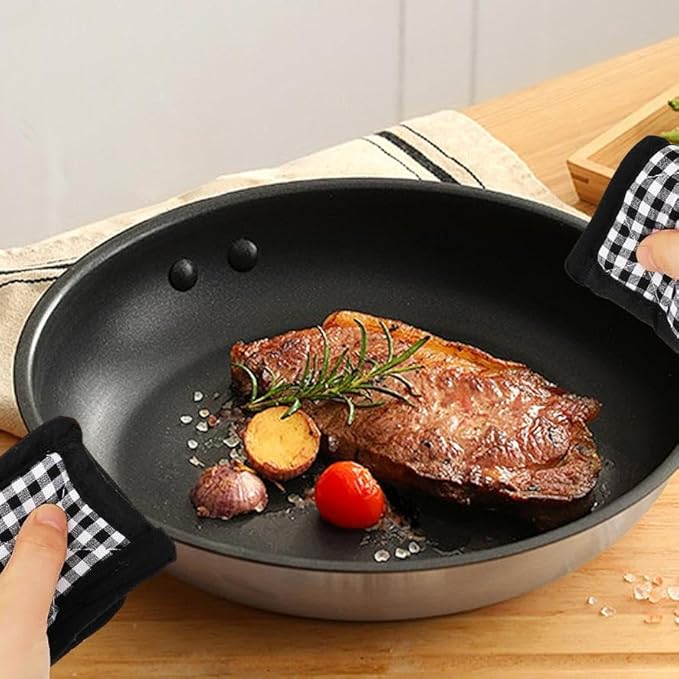 4PCS Cast Iron Skillet Handle Cover - Heat Resistant Cotton Pan Pot Handle Covers, Non-Slip Hot Handle Covers, Machine Washable Handle Mitts, Kitchen Baking Cooking BBQ Supplies