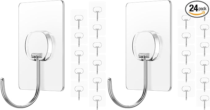 JINSHUNFA Adhesive Wall Hooks 13LB Heavy Duty No Drill Large Transparent by JINSHUNFA