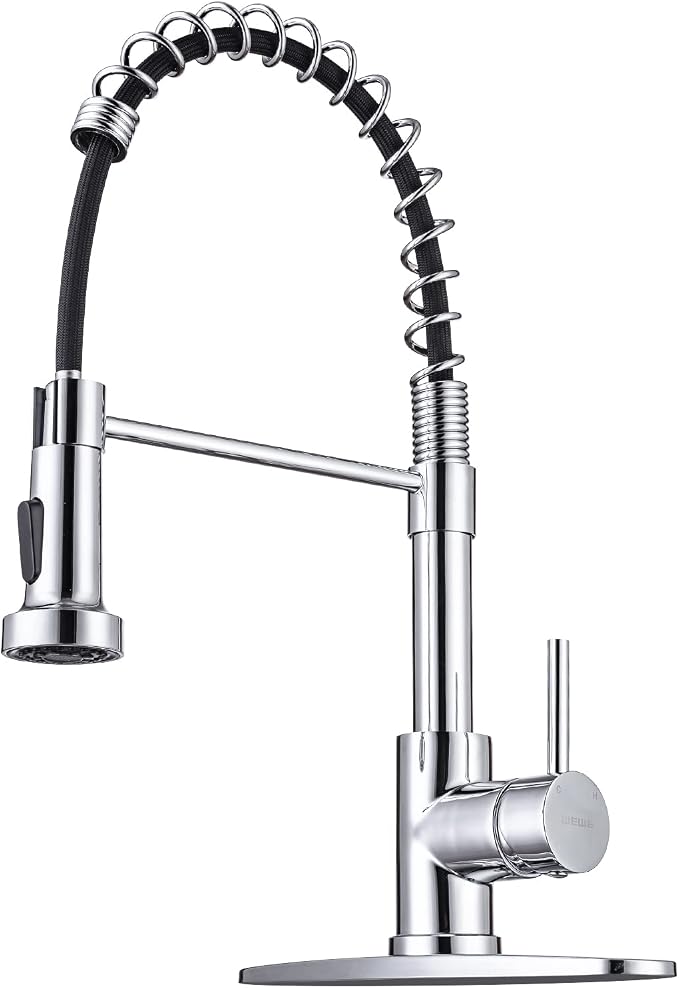 WEWE Pull-Down Kitchen Faucet, 2-Mode Sprayer, Polished Chrome, High Arc | by WEWE