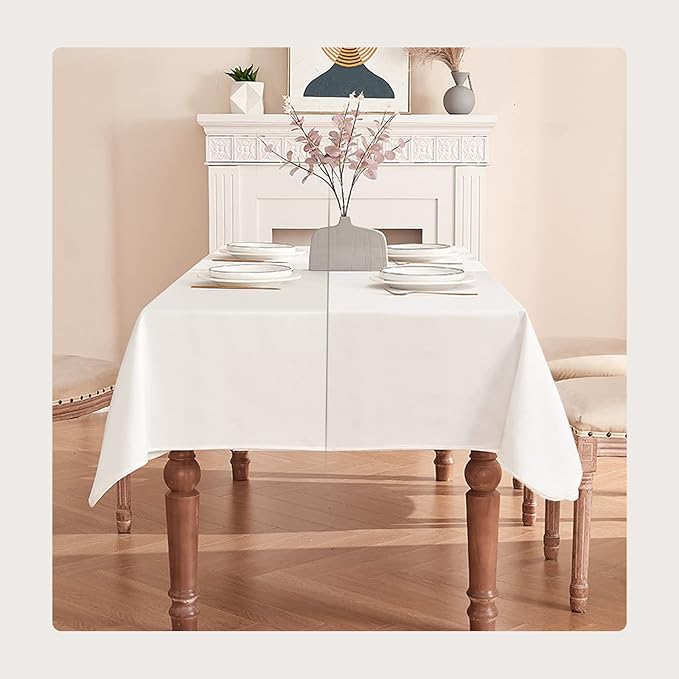 BALCONY & FALCON Rectangle Table Cloth Waterproof Tablecloth Fuzzy Linen and Satin Double-Sided Usable Table Cover for Dining, Kitchen, Cafe, Parties and Outdoor Use (White 57x118)