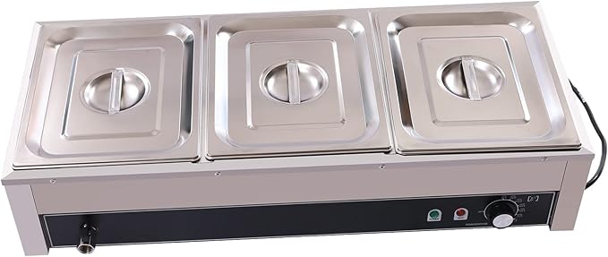 DYNAMI 110V 1500W Commercial Buffet Food Warmer,3 * 1/3 Pans(6.9Qt*3) Stainless Steel Electric Countertop Steam Table with Intelligent Thermostat Design,for Parties Buffet Catering
