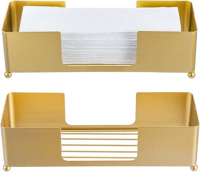 MyGift Brass Tone Metal Hand Towel Holder Countertop Dispenser Set of 2 - Image 6