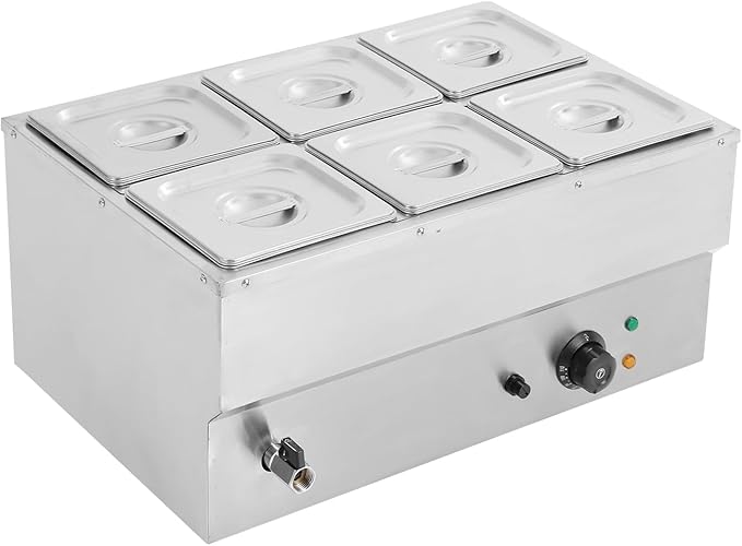 DYNAMI 110V 1500W Commercial Buffet Food Warmer,Large Capacity 6 Pan(6 * 2.3QT) Stainless Steel Electric Countertop Steam Table with Intelligent Thermostat Design,for Parties Buffet Catering