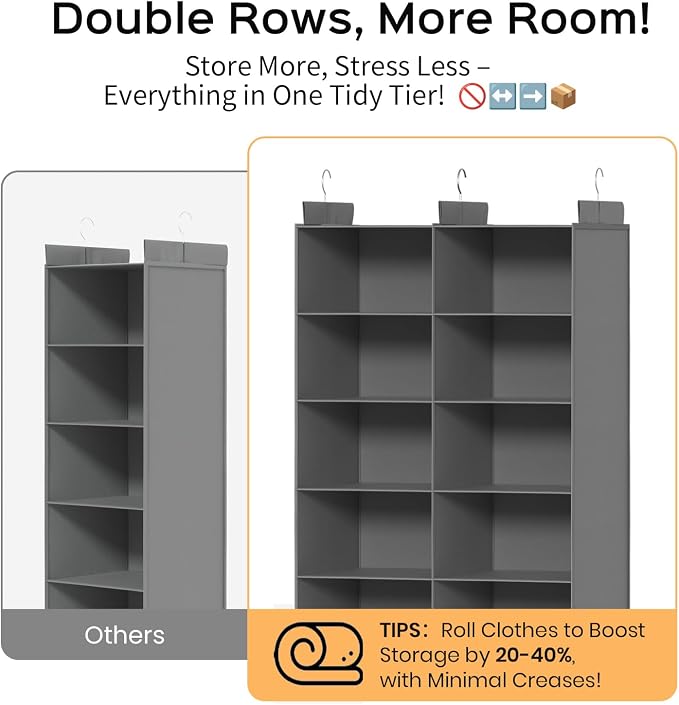 5 Tier Hanging Closet Organizer, Dual Row Wardrobe Storage - Image 3