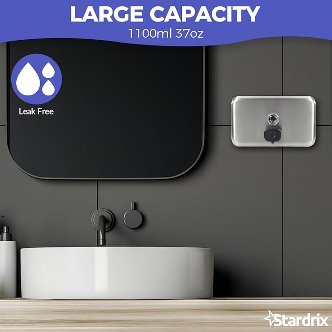 Stardrix Heavy Duty Stainless Steel Wall Mount Soap Dispenser, 1100ml/37oz - Image 2
