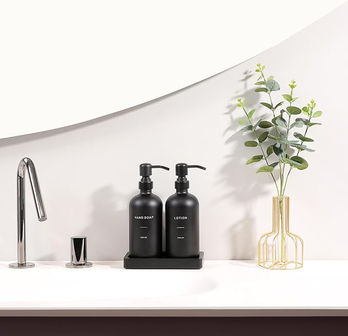 Prus Waso Black Soap Dispenser Bathroom Set | Soap and Lotion Dispenser Set - Image 3