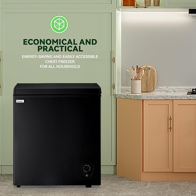 WANAI Chest Freezer 5.0 Cu.Ft Large Deep Freezers Freestanding Top Open 7 Temp Control Low Noise with Removable Basket for Dorm Apartment Home Kitchen