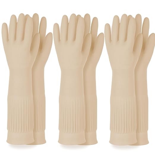 Rubber Dishwashing Gloves, Non-Slip Kitchen, Ivory XL, 3 Pairs | Korean natural by QualityKitchenandHome