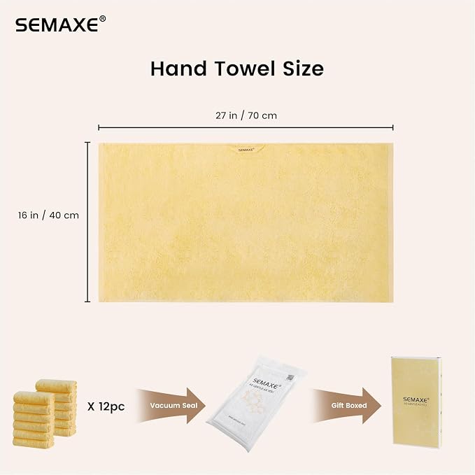 12-Pack Yellow Cotton Hand Towels - Image 2