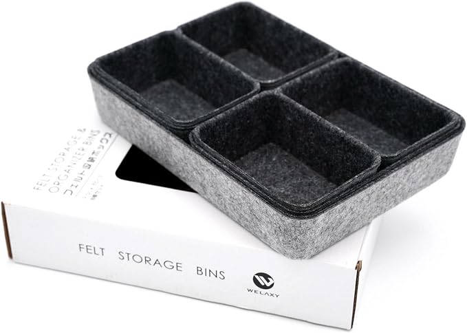 7pc Shallow Felt Desk Drawer Organizers Trays Charcoal Storage Bins - Image 7