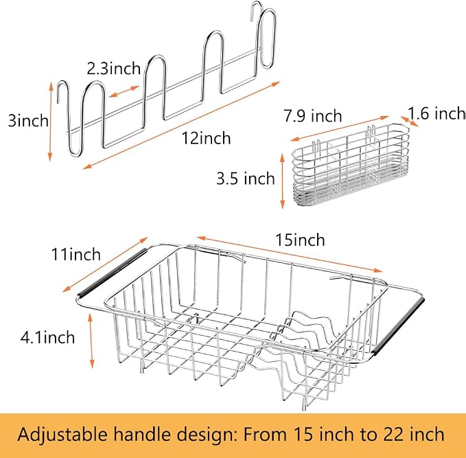 NiuYichee Stainless Steel Dish Drying Rack, Expandable Drain Rack Over Sink - Image 4