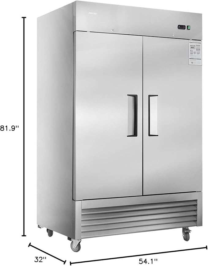 JINSONG 54" Commercial Refrigerator with 2 Solid Door, 49 cu.ft Stainless Steel Reach-in Refrigerator, commercial fridge for Restaurant, Bar, Shop, Residential