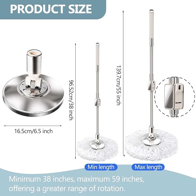 Replaceable Handle for Rotating mop, 360° Rotation Adjustment, Wet Dusting Mop - Image 2