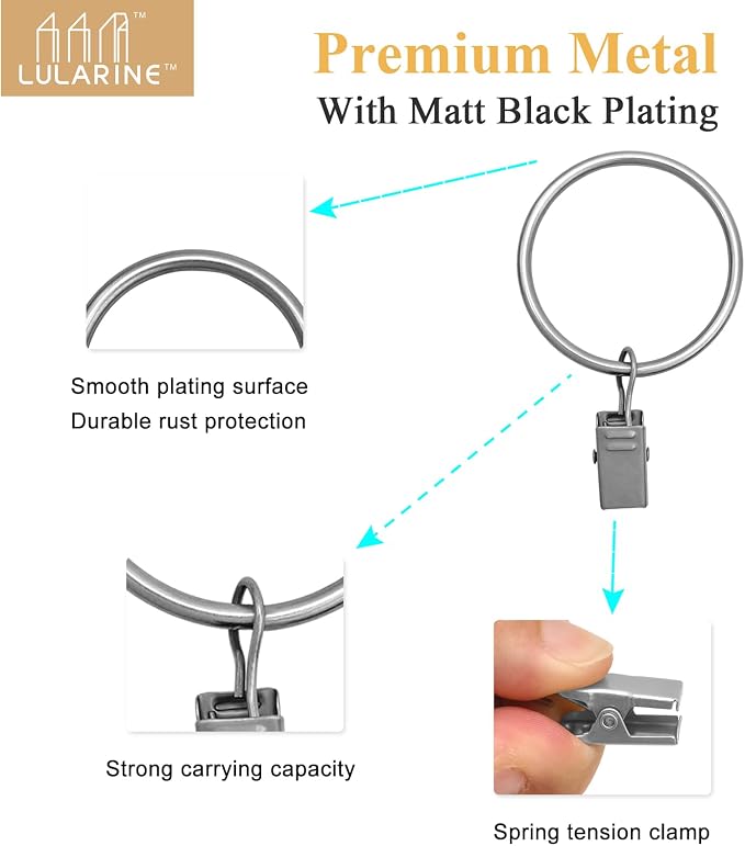 20 Pack Curtain Rings with Clips 1.5" Interior Diameter, Metal Drapery Clips - Image 3