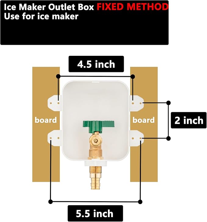 (1 Pack) Lidertik 1/2 inch Expansion PEX-A Pre-Assembled Ice Maker Outlet Box Valve 1/4 inch Recessed Refrigerator Water Line Wall Box with Shut Off Valve LI-ZBQH-530-LK
