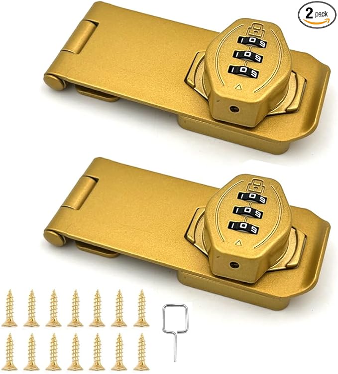 2Pcs Cabinet Password Rotary Hasp Locks,4 Inch Keyless Combination Lock for Cabinets,Gates,Doors,Closets and More (Gold)