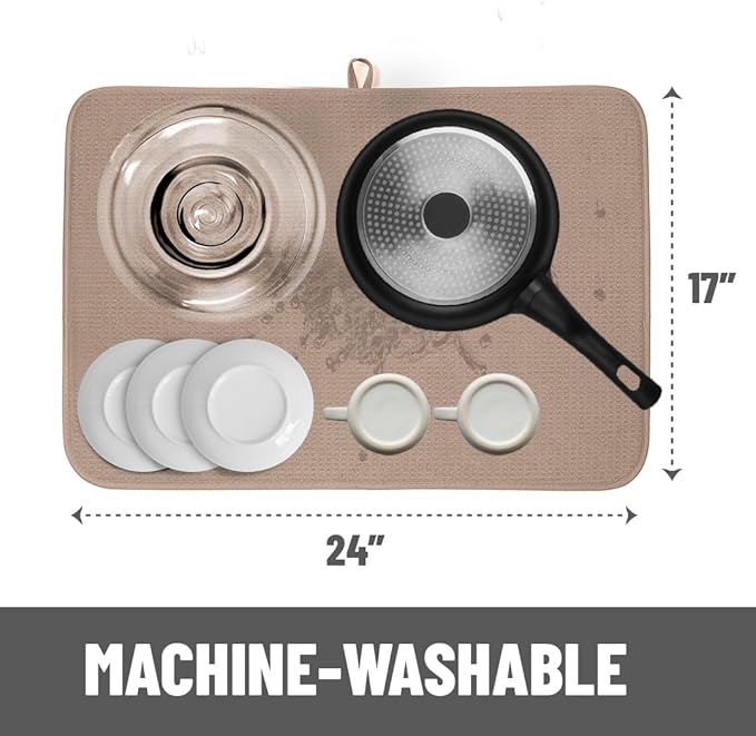 Bellemain Dish Drying Mat, Drying Matt Kitchen Counter, 17 x24 Inch -Mocha - Image 3