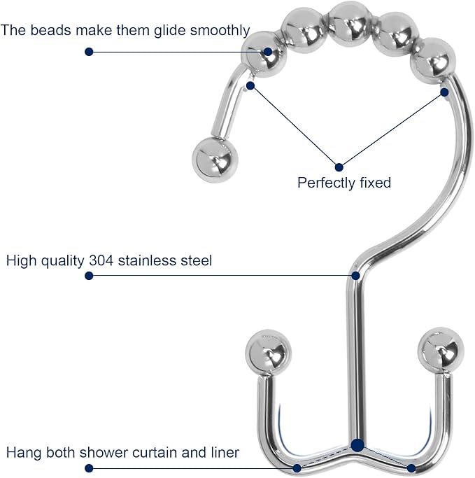 Gidse Shower Curtain Hooks, Sturdy Stainless Steel Double Sided Shower Hooks - Image 3