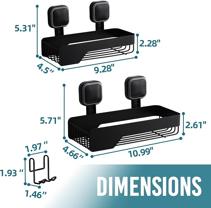 TAILI Shower Caddy Suction Cup Rustproof Metal Shower Shelves Black 2pack - Image 8