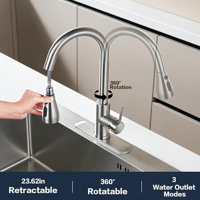 Kitchen Faucet with Pull Down Sprayer，Brushed Nickel, Kitchen Sink Faucet，High - Image 2